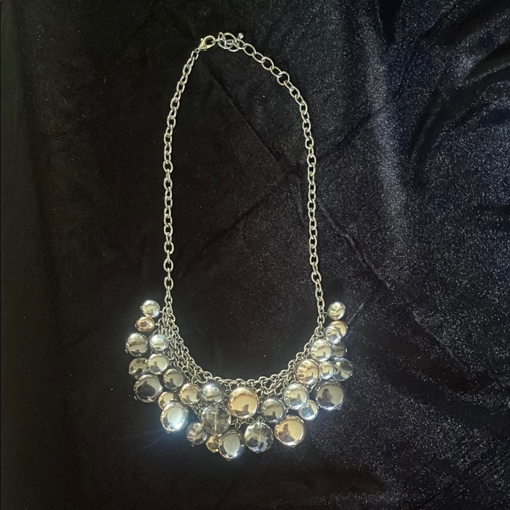 Silver Cluster Necklace with Pearly and Crystal Accents